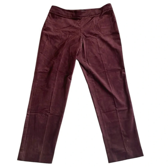 Talbots Curvy velvet straight leg pants Maroon Side zip Womens size 8P Stretch - Picture 1 of 13